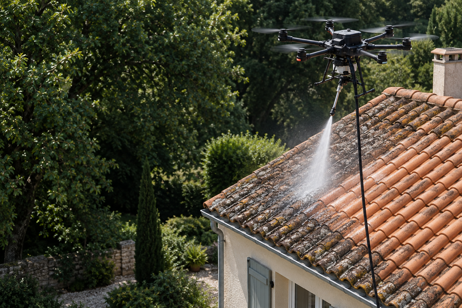 Drone au-dessus d’une toiture
